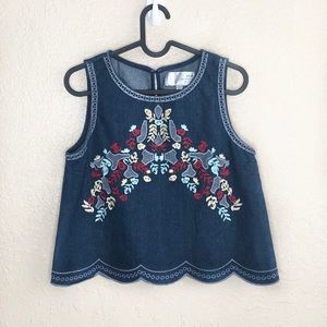 J.O.A LA Denim Embroidered Sleeveless Top